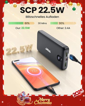 Power Bank 27000mAh з швидкою зарядкою 22.5W та PD20W, USB-C, для iPhone, Huawei, Samsung