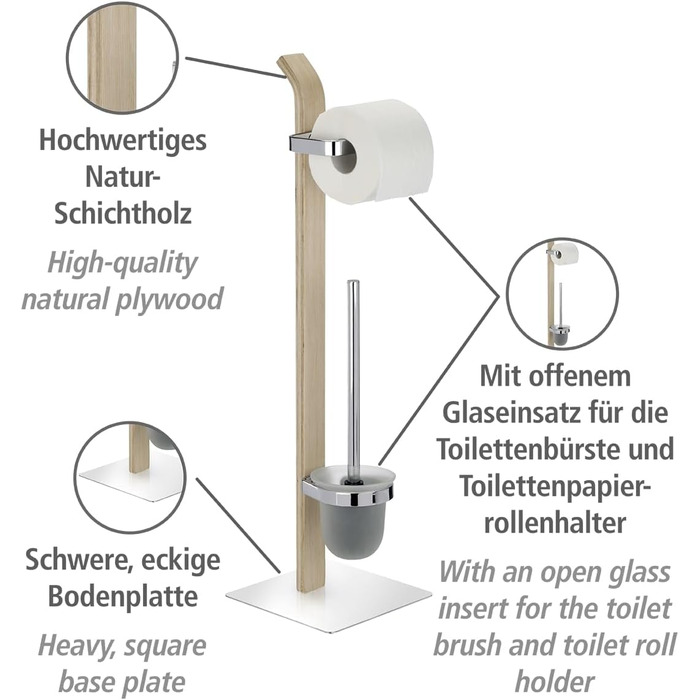 Набір для туалету WENKO Samona Nature з дерева та хромованими акцентами: тримач туалетного паперу та щітка для унітазу