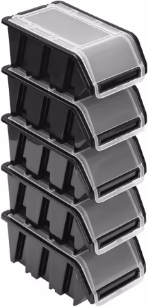 Stackable Boxes Set – Stackable Box with Lid 155x100x70 mm – Transparent Storage Box, (5x, Black)