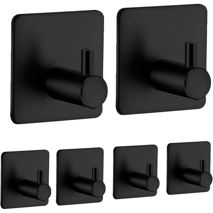 Набір гачків для рушників 6 шт. самоклеючі, з нержавіючої сталі, без свердління, для ванної, туалету, кухні, офісу (чорний)