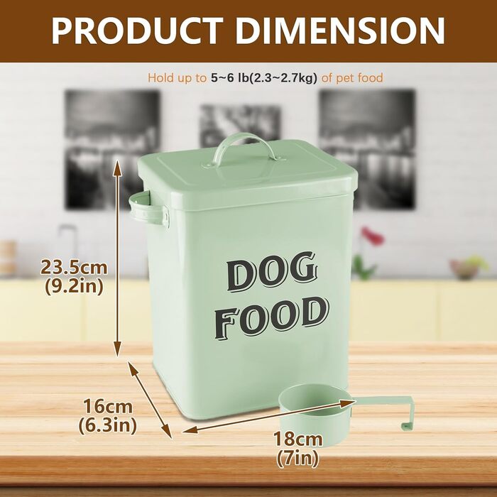 Контейнер для корму для собак Pethiy, 6.5 л, метал, з мірною ложкою, герметичний кришкою, для сухого корму та ласощів, білий