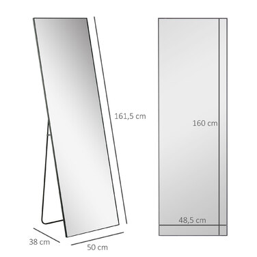 HOMCOM Freestanding Full-Length Mirror, Dressing Mirror with Stand, Aluminum Frame for Bedroom, Hallway