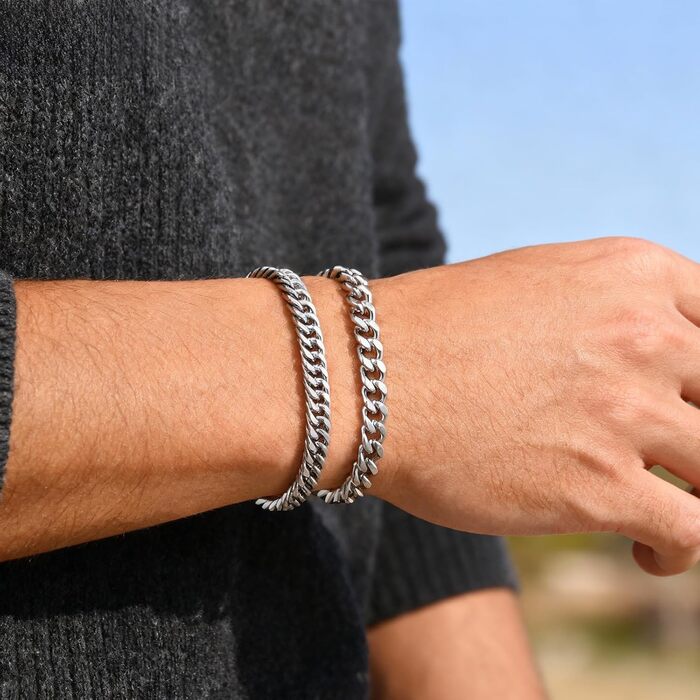 Чоловічий браслет з нержавіючої сталі 2 шт. - браслети для чоловіків срібного/чорного/золотого кольору. Браслет-танцюрист 19/21/23 см. Подарунок для чоловіка, батька, сина, друга, чоловіка, брата. (Срібло (6 мм ширина), 21.0 см)