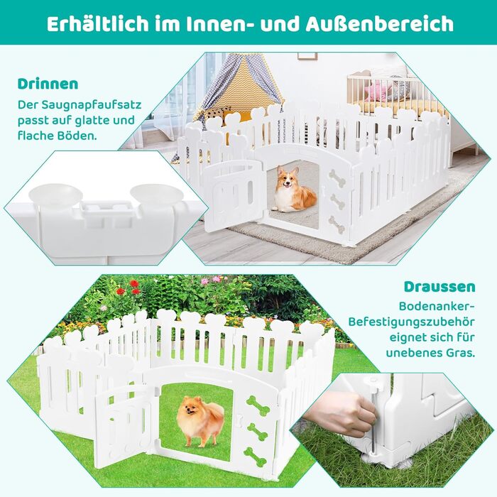 Льох для цуценят MAMIZO 60 см, огорожа для собак з пластикових панелей, портативна сітка для собак, загородження для собак з воротами, включає присоски та ґрунтові анкери, вольєр для собак для дому та вулиці (7+1, білий)