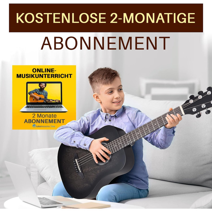 Акустична гітара Pyle для дітей та початківців, ½ розміру, з аксесуарами, чорна матова, 86 см