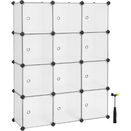 SONGMICS Regal System, Shoe Rack, Set of 16 Cubes, Plastic Closet Organizer with Doors, Plug-in Shelf, Storage for Clothes, Shoes, and Books, Easy Assembly, LPC443G01 (12 Cubes (93B x 123H cm), White)