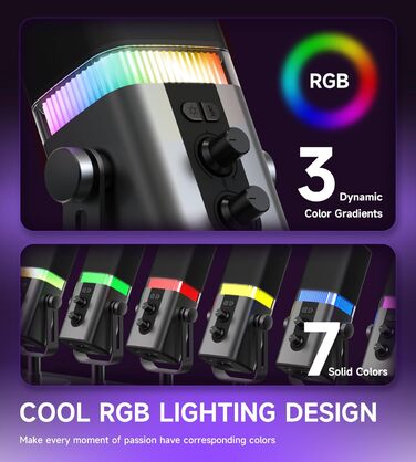 Професійний USB/XLR мікрофон Mailangshi для подкастів, стрімінгу та ігор з RGB підсвіткою та металевим корпусом