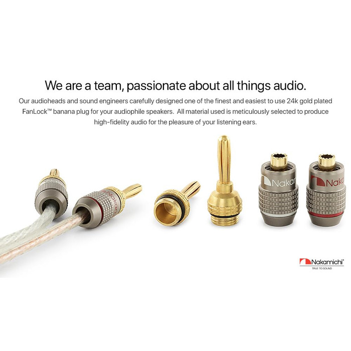 З'єднувачі банани Nakamichi FanLock Excel-Serie 24K, 10-18 AWG, 4 мм, для аудіокабелів, 4 шт. (2 пари)