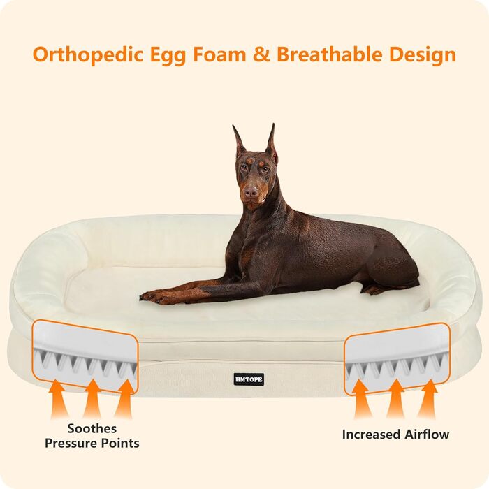 Ортопедичне ліжко для собак, ліжко-софа для собак з підковоподібною подушкою, неслизьке дно, кошик для собак, знімний та пральний, середні та великі породи, 106 x 79 x 17 см (122 x 90 x 19 см), бежевий