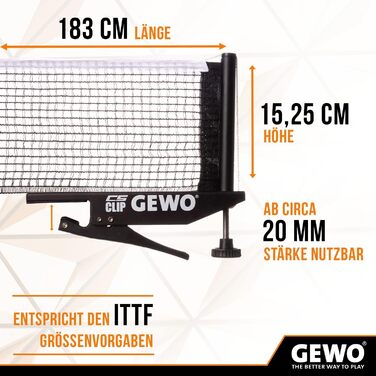 Сітка для настільного тенісу GEWO CS Clip - міцна металева сітка з регулюванням висоти, чорна, 152,5 см