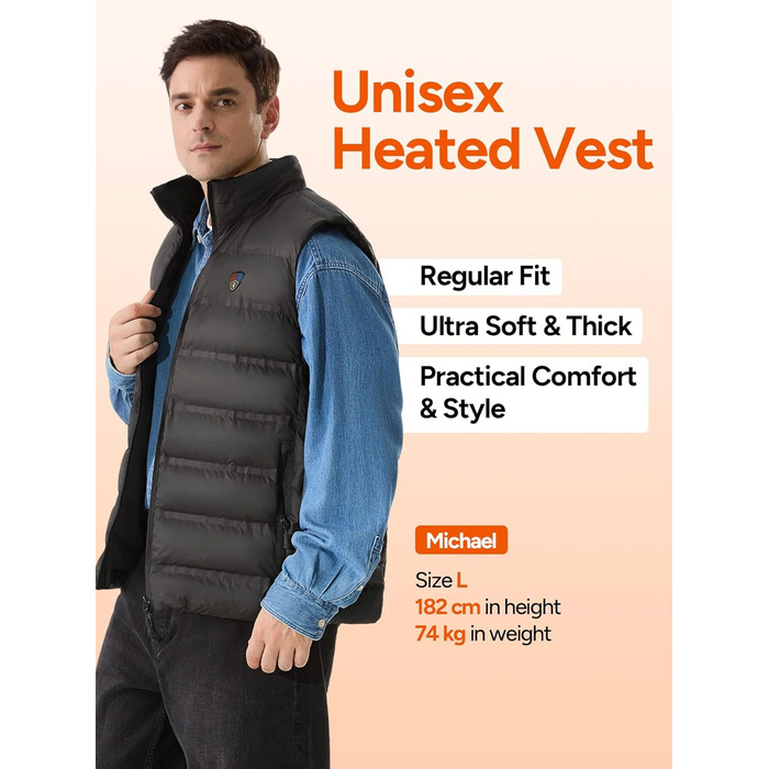 Обогревна жилетка Dr. Prepare для чоловіків та жінок, електроопалювальна жилетка з регулюванням температури, унісекс, з акумулятором, для активного відпочинку, спорту та подорожей (XL, Обогревна жилетка з Powerbank)