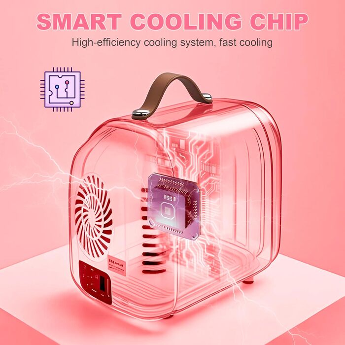 Mini-холодильник Enventor 4L (6 банок) з LED-дзеркалом, охолодження/нагрівання, рожевий