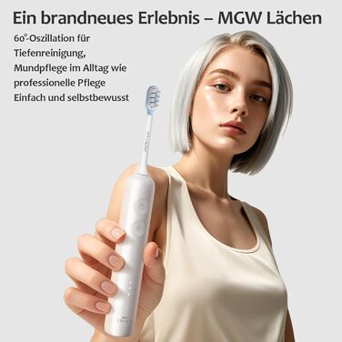 Електрична зубна щітка MGW Lächen – звукова, 3 режими, 3 інтенсивності, IPX8, 4 насадки, біла/чорна