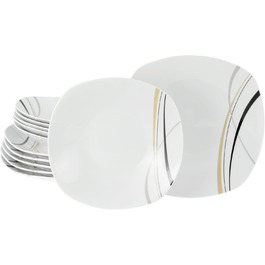 CreaTable Серія Square City Line: 12-частинний порцеляновий посуд для 6 осіб, Tafelservice, безпечний для миття в посудомийній машині та мікрохвильовій печі