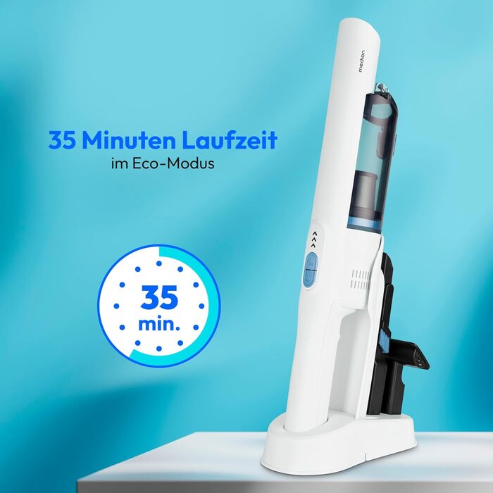 MEDION MD11515: Бездротовий акумуляторний пилосос 2-в-1 (білий) з насадкою для підлоги та трубою, BLDC мотор, HEPA 13 фільтр, 20 kPA, станція зарядки
