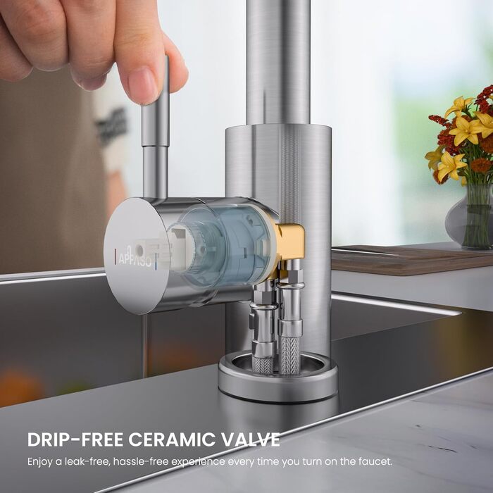 Чорний кухонний змішувач Appaso з висувною лійкою, 360° обертання, 2 режими струменя, для кухні | З нержавіючої сталі, водоспад