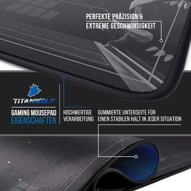 Ігровий килимок для миші TITANWOLF XXL Speed Gaming Mousepad, 900 x 400 мм, великий килимок на стіл для підвищення точності та швидкості