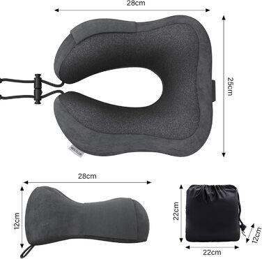 Подушка для шиї у подорожах: м'яка, з memory foam, для автомобіля, літака, офісу та дому (темно-сіра)