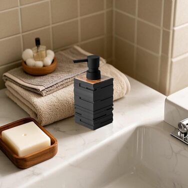 Диспенсер для мила та миючого засобу чорного кольору з дерева для кухні та ванної кімнати, з помповим дозатором
