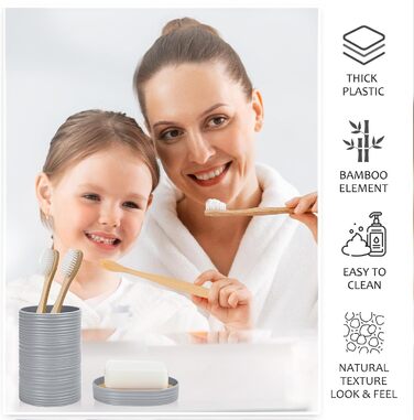 CERBIOR Набір аксесуарів для ванної кімнати, 6 шт., бамбуковий набір для ванної, з дозатором для мила, тримачем для зубних щіток, стаканчиком для зубних щіток, мильничкою для декоративної поверхні та подарунком для дому