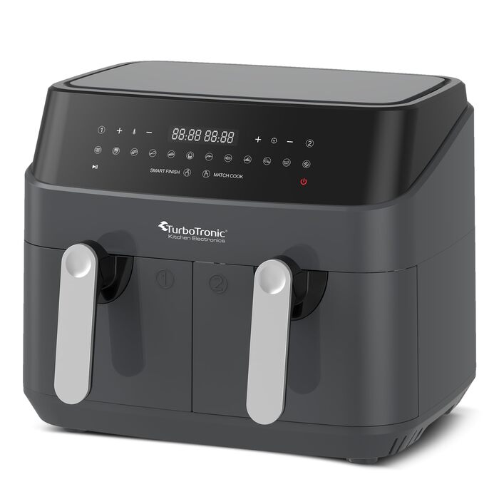 Аерофритюрниця TurboTronic Doppel XXL 9л (2х4.5л) з цифровим керуванням, сіра - фритюрниця без олії, 12 програм