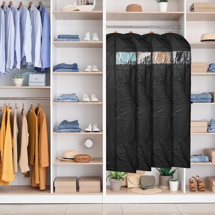 Чохли для одягу 180x60 см (4 шт) - Дихаючі мішки для зберігання одягу з ручками, для вечірніх та весільних суконь, захист від пилу, складні