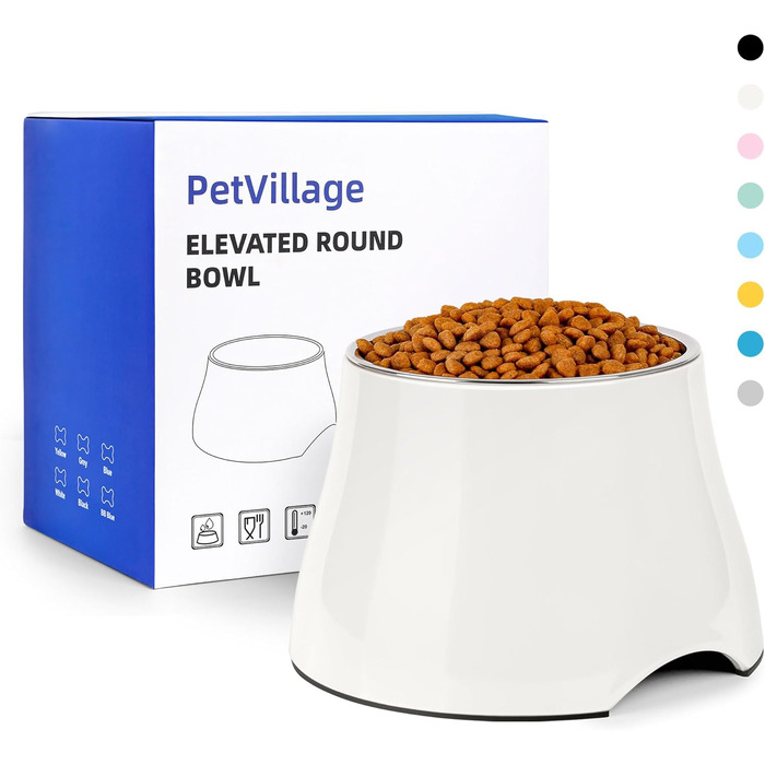 Миска для собак Petvillage, протиковзна, з нержавіючою сталлю, піднята, для маленьких та середніх собак, спанієлів з довгими вухами, велика місткість (3 чашки), білий/розкішний сад