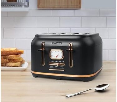 Тостер Muse MS-131 BC: 4-х секційний, чорний, ретро дизайн, 6 рівнів підсмажування, з підсвічуванням та крихкозбірником