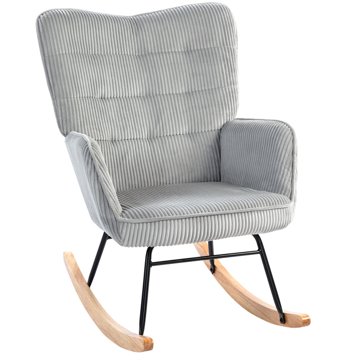 HOMCOM Rocking Chair, Rocking Armchair with Rope Look, Armrests, Chair with Wooden Skids, Reclining Chair for Living Room, Bedroom, Light Grey | Aosom