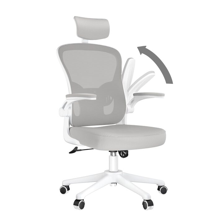Офісний крісло Rattantree: ергономічне, з регульованою підголівником, підлокітниками та підтримкою попереку, регулювання висоти, дихаюча спинка, сіре