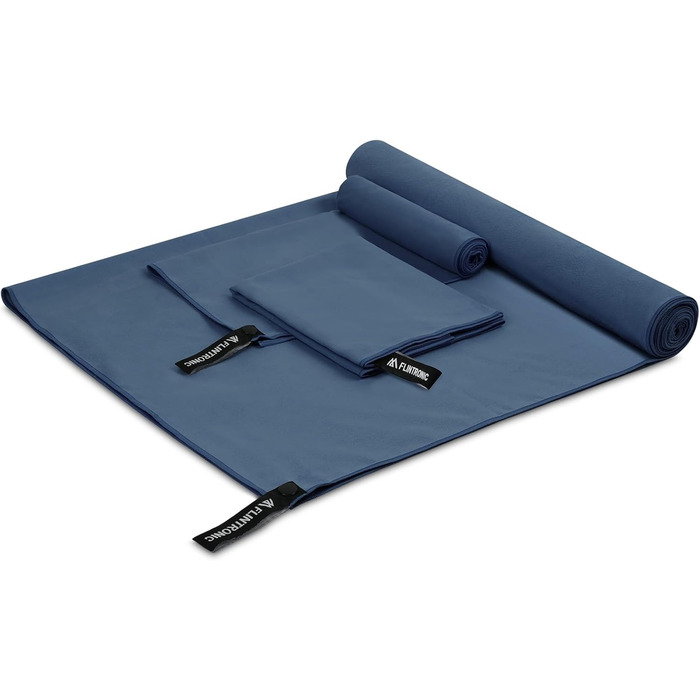 Рушник мікрофібра Flintronic, 200x100 см, великий пляжний рушник, швидковисихаючий, для спорту, подорожей, пляжу, сауни (Темно-синій, (180*90 см)*1 + (80*40 см)*2)