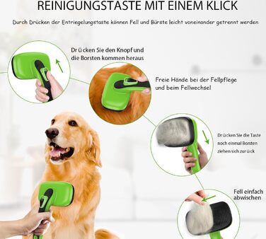 Щітка для собак і котів - самоочисна, легка в очищенні, зменшує випадання шерсті, видаляє волосся, для тварин з довгим та коротким хутром, зелена