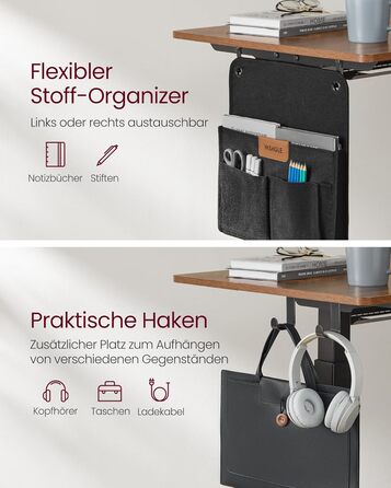 VASAGLE Electric Height Adjustable Desk, 60 x 120 x (72-120) cm, Memory Function, Wood & Steel Frame, Vintage Brown
