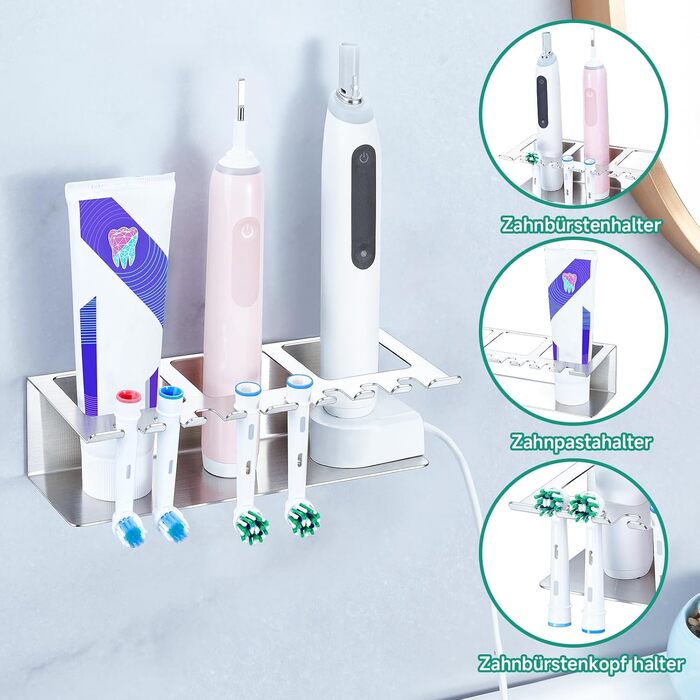 Настінний тримач для зубних щіток, електричний - без свердління, для зубних щіток та насадок, органайзер для пасти, сріблястий (великий)