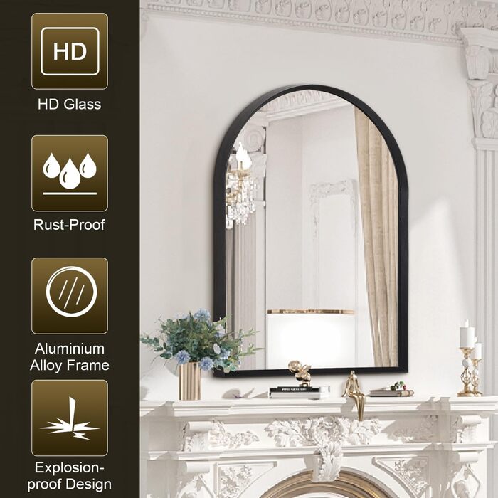 Дзеркало овальне настінне, 45x65 см, чорний, металевий каркас для ванної/вітальні/спальні