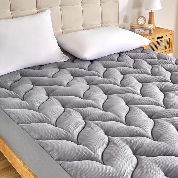 Sonive Soft Mattress Topper 90x200 cm, Quilted Mattress Protector Covers, Nanotex, 30 cm Deep Pocket, Non-Slip, Breathable, for Children, Grey
