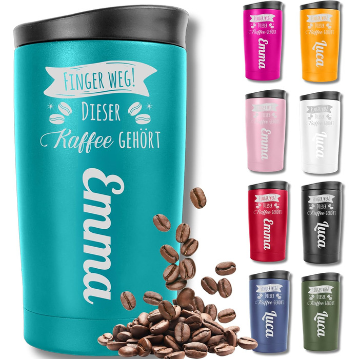 Термокружка KUINEA для кави та чаю, 350 мл, нержавіюча сталь, з щільним закриттям, зелена (турквіз), BPA-free