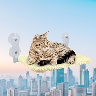 Крісло-гойдалка для котів на вікно, розкладне, з 4 присосками, міцним каркасом, дихаючим мережем (Бежевий, 45 x 30 см)