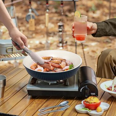 RIOVARM Induction Cookware Set with Removable Handles - Nonstick Granite Stackable Pots and Pans Set with Silicone Lids - PFOA Free, Space-Saving Cookware Set - Includes Fry Pan & Casseroles (Graduated Blue)