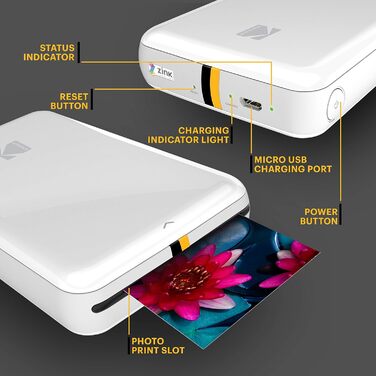 Фотодрук KODAK Step: Портативний міні-друк фото з телефону - Bluetooth, iOS & Android, білий