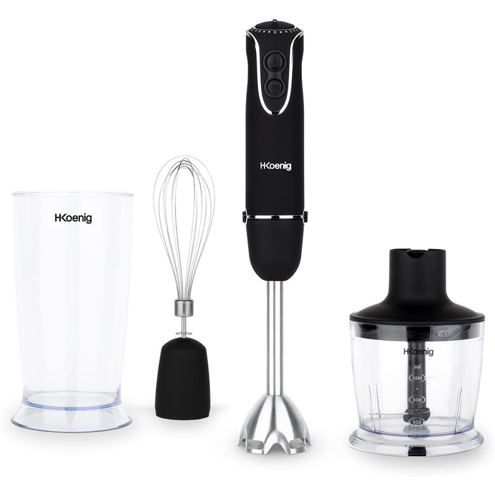Ручний блендер H.Koenig MIX75 Stabmixer-Set: чаша, вінчик, блендер, 750W, 5 швидкостей, нержавіюча сталь, чорний