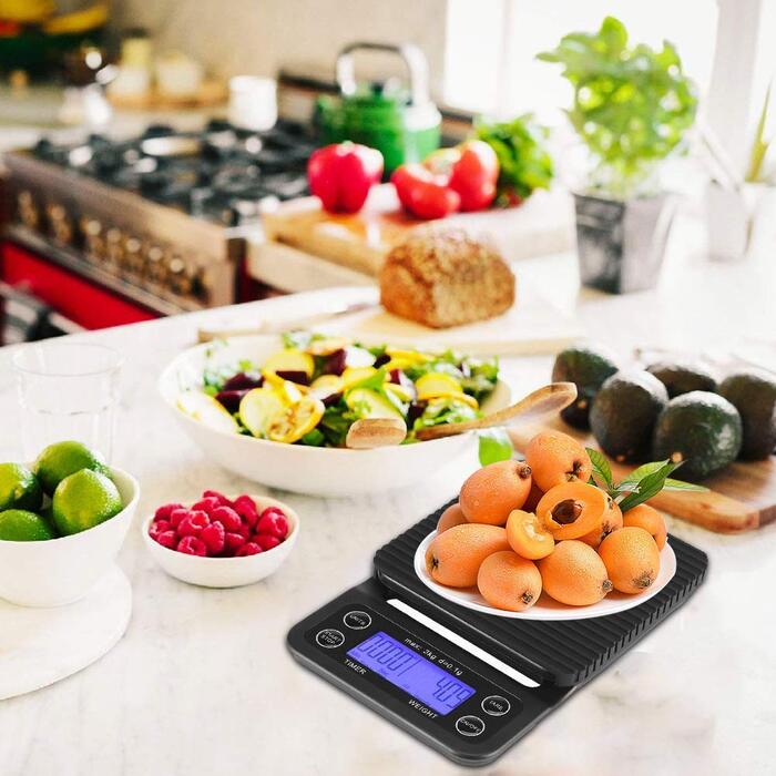 Кухонні ваги цифрові 3 кг/0,1 г з LCD дисплеєм, функцією тарування та таймером, чорного кольору.