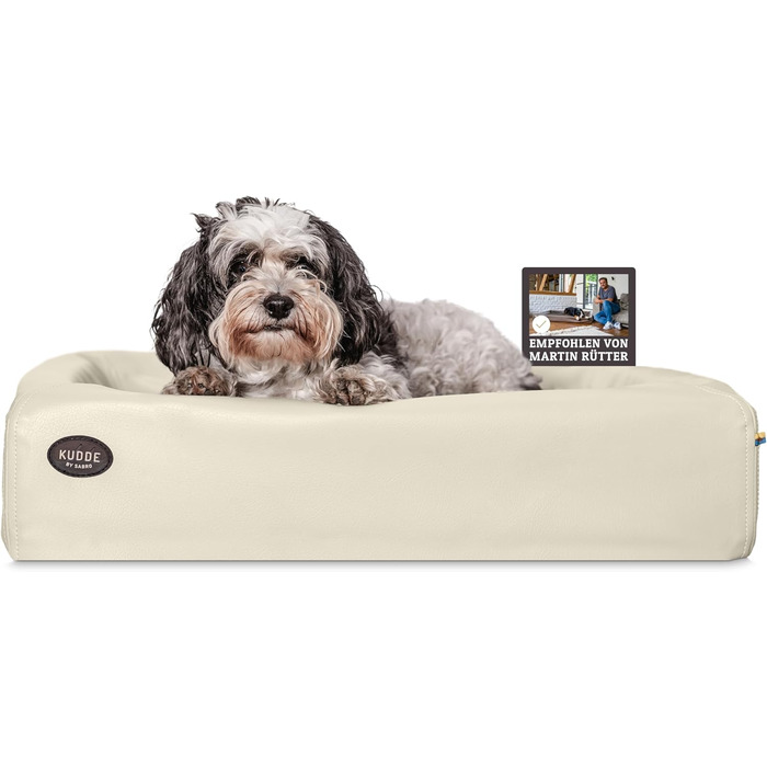 Ортопедичне ліжко для собак SABRO KUDDE Martin Rütter – Штучне шкіряне, миється, водовідштовхувальне, ергономічне, преміум аксесуар для маленьких собак, кремовий колір