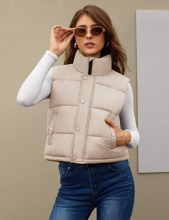 Жіноча жилетка Fengbay Reitweste: безрукавна, з коміром-стійкою, легка, стьобана, утеплена, для осені та зими, кольоро хакі, розмір M