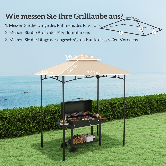 Outsunny Replacement Canopy for Gazebo 1.5 m x 2.4 m - Replacement Canopy Only, Double-Tiered Protective Cover, Water-Resistant Outdoor Canopy, Roof Suitable for Outdoor Grill Tent, Beige | Aosom
