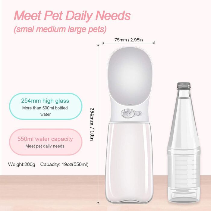 Турботрінка для собак на ходу, 550 мл, BPA-free, витокозахисна, біла