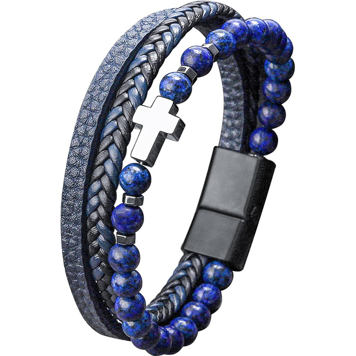 Чоловічий шкіряний браслет з хрестом, розарій, чорний/коричневий, аксесуар для чоловіків та хлопців