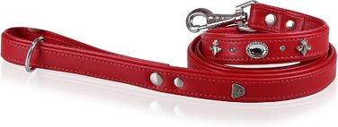 Julieta Leine, leather dog leash, leather lead for dogs, MATCHES Julieta collar, Red, leather, with lilies, rhinestones, and a large crystal