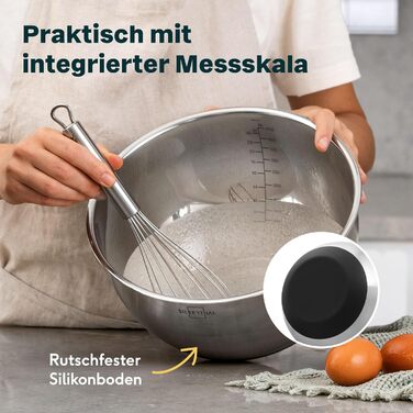 Набір з 5 мисок із нержавіючої сталі з кришками, антиковзке дно, Edelsthal — для змішування, зберігання, сервірування, випікання