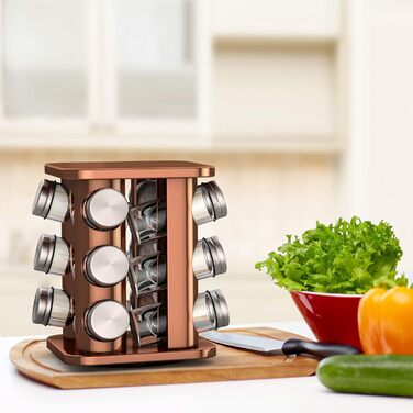 bonVIVO Rondo: поворотна підставка для спецій на 12 відділень, нержавіюча сталь, сріблястий колір, регульоване спеційне карусель, спеційне коло для солі та перцю (мідь)